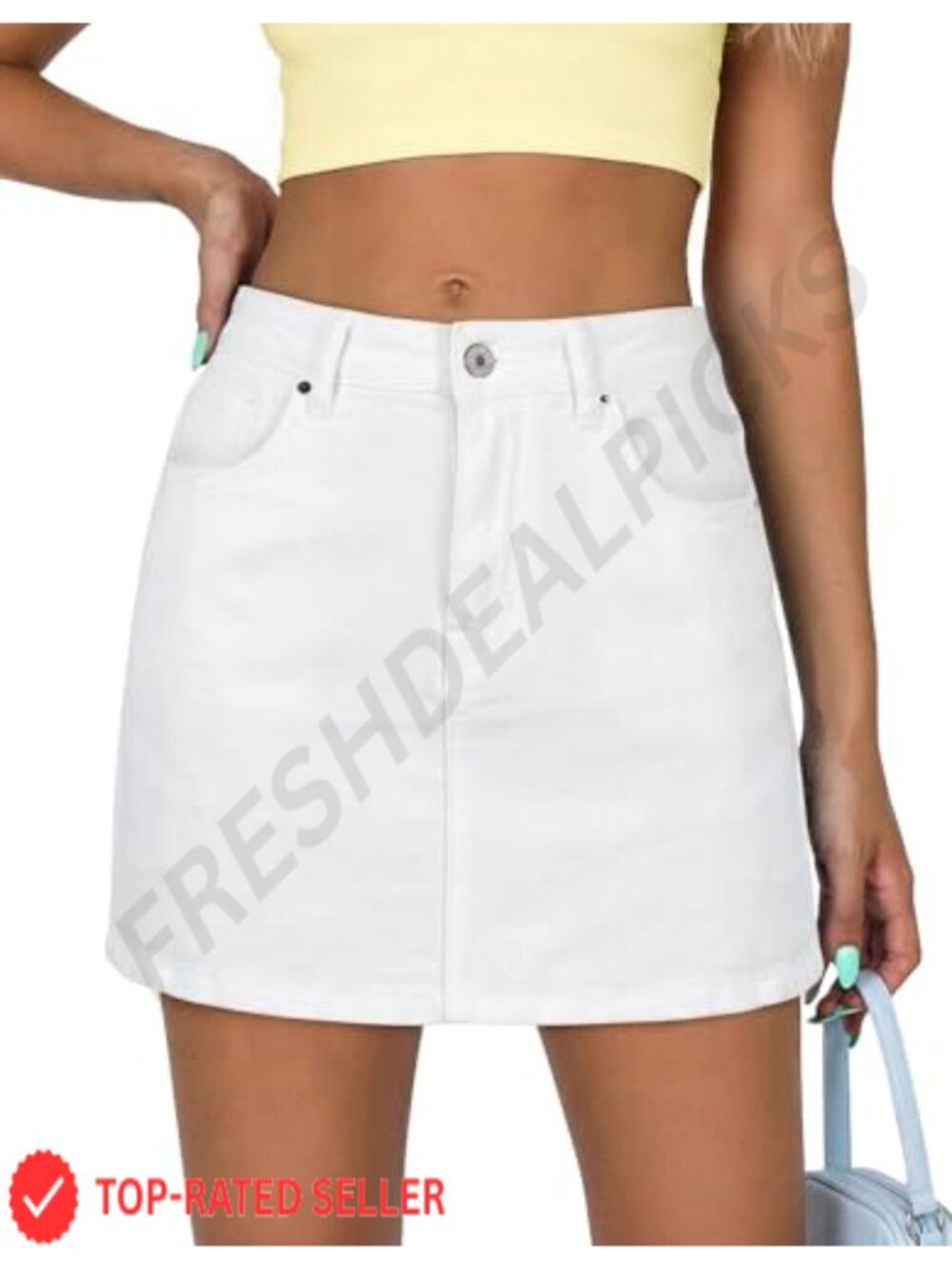 High Waisted Denim Skort Stretchy Jean Skirt with Slit